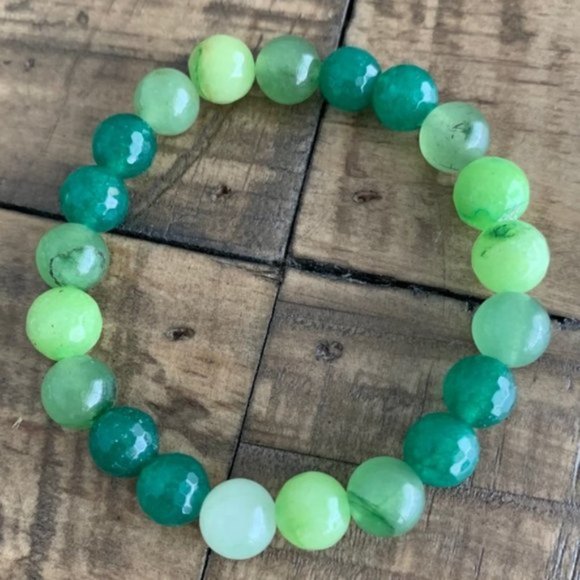 8mm Mixed Green Jade Stretch Bead Bracelet - Picture 3 of 4